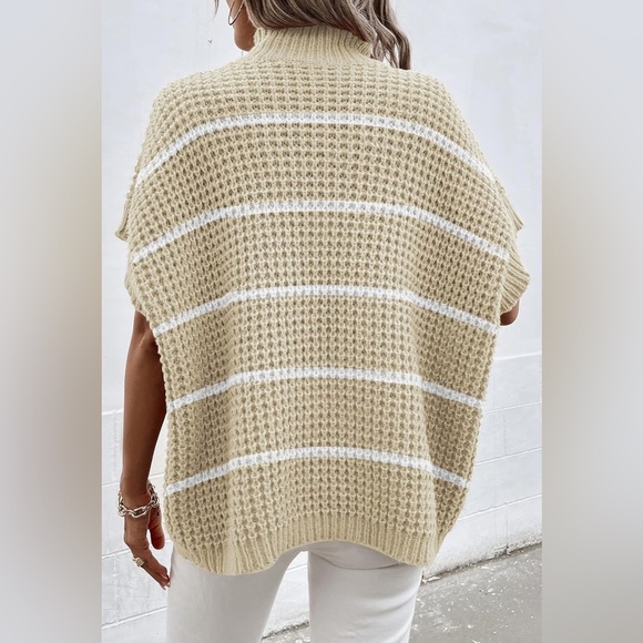 Viottiset Oversized Sweater Vest Womens Medium Apricot Stripe Mock Neck New - Picture 5 of 6